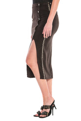 OPEN FRONT MIDI SKIRT - LICORICE - Da-Nang